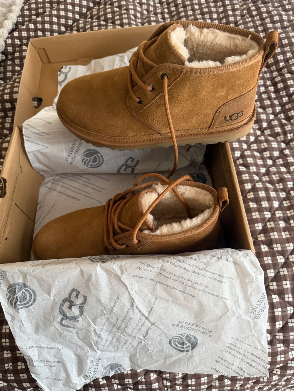 UGG Chestnut Suede Shearling-Lined Lace-Up Ankle Booties